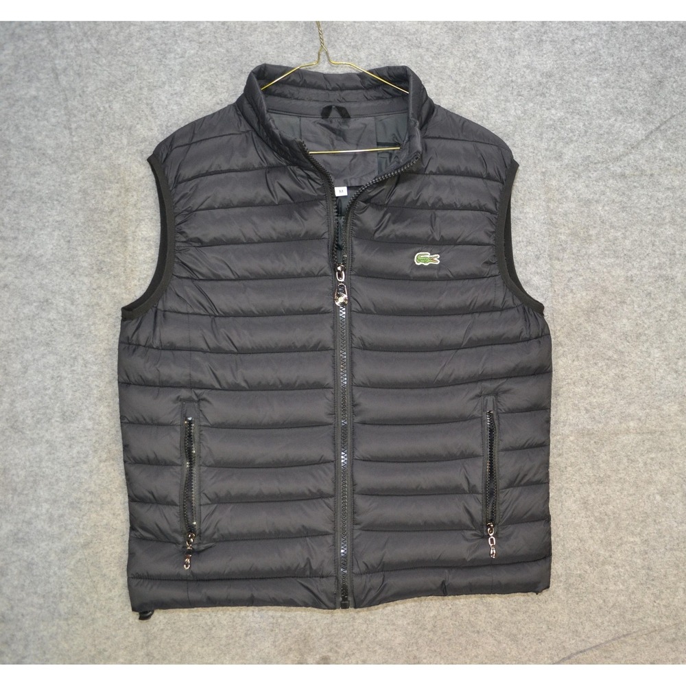 Lacoste Vest Mens M Black Quilted Puffer Full Zip Pockets Insulated Outdoor